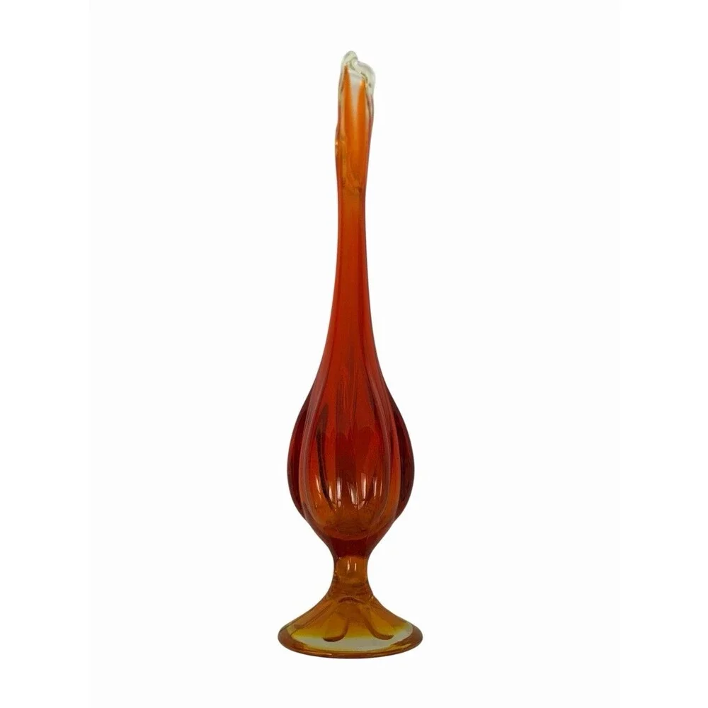Vintage Viking Orange Amberina Glass Swung Smooth Bud Vase 12.5